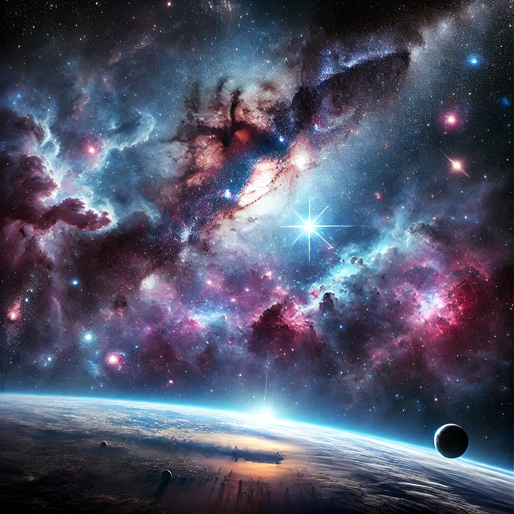 Photograph of space with stars and stardust.